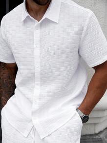 Manfinity Homme Plus Size Men's Solid Color Short Sleeve Single-Breasted Shirt And Shorts Casual Set Mens 2 Piece Outfits White Men Clothes Men Shirt Co Ords Mens White Outfits Man Clothes Men Shirt Co Ords Men Outfit Sets Whites,It Is Great For Couples And Makes An Excellent Gift Idea For Boyfriends Or Husbands.