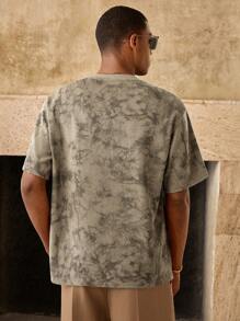 Manfinity BRENVOR Summer New Men's Fashion High-End Embroidered Round Neck Garment Washed Faded T-Shirt - Grey - View 2