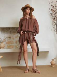 Styleloop Women's Flat Sandals With Rhinestone Sunflower Beaded Thong Strap Low Heel - Brown - View 4