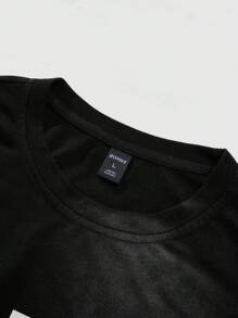 ROMWE MEN Street Life 男士标语印花结构T恤，适合春夏季日常穿着 - 黑色 - 查看 8