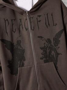 AXEPEAK Loose Fit Men's Angel & Letter Print Pocket Sweatshirt, Streetwear Casual, Fall, Winter