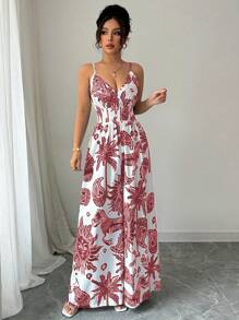 Elenzga 女士优雅吊带背心连体裤，采用收腰设计 - 紅色 - 查看 6