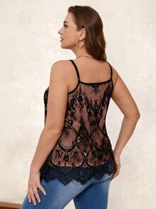 SHEIN Clasi 大码优雅蕾丝吊带背心，夏季 - 粉色 - 查看 2