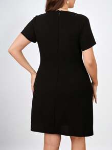 Chikora Đầm midi tay ngắn cổ tròn trang trí nơ thanh lịch cỡ lớn, trang phục mùa hè cho phụ nữ, váy mùa hè cho phụ nữ, váy dạ hội, váy mùa hè, váy đen, váy tốt nghiệp, váy dự tiệc cưới cho phụ nữ, váy sinh nhật cho phụ nữ - màu đen - Xem 2