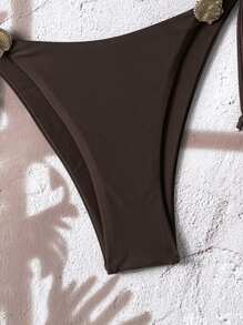 SHEIN Swim Conjunto de 2 piezas de bikini sexy de color marrón con estampado de conchas marinas para mujeres - Marrón - Ver 5