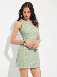 Roylia 复古提花不对称露肩修腰优雅连衣裙