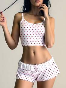 Bộ áo hai dây in hình trái tim và quần short viền bèo nhún cho nữ - Nhiều màu - Xem 5