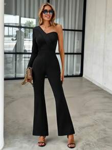 SHEIN Clasi 單肩喇叭連身褲 - 黑色 - 查看 3