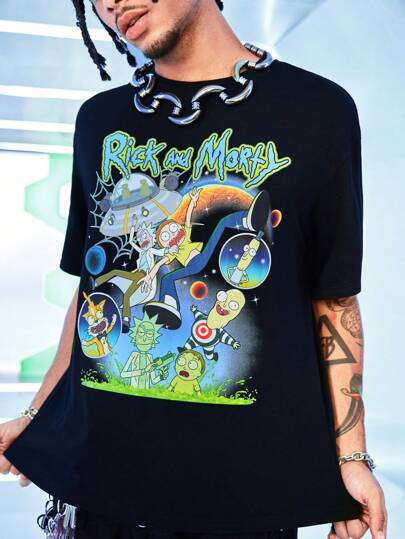 Rick and Morty X SHEIN Men's Cartoon Graphic Round Neck Casual Short Sleeve T-Shirt