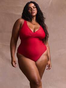 MUSERA Plus Size Crossover Front Thick Strap One-Piece Swimsuit Summer Vacation Holiday Swim Beach Sexy Romantic Elegant