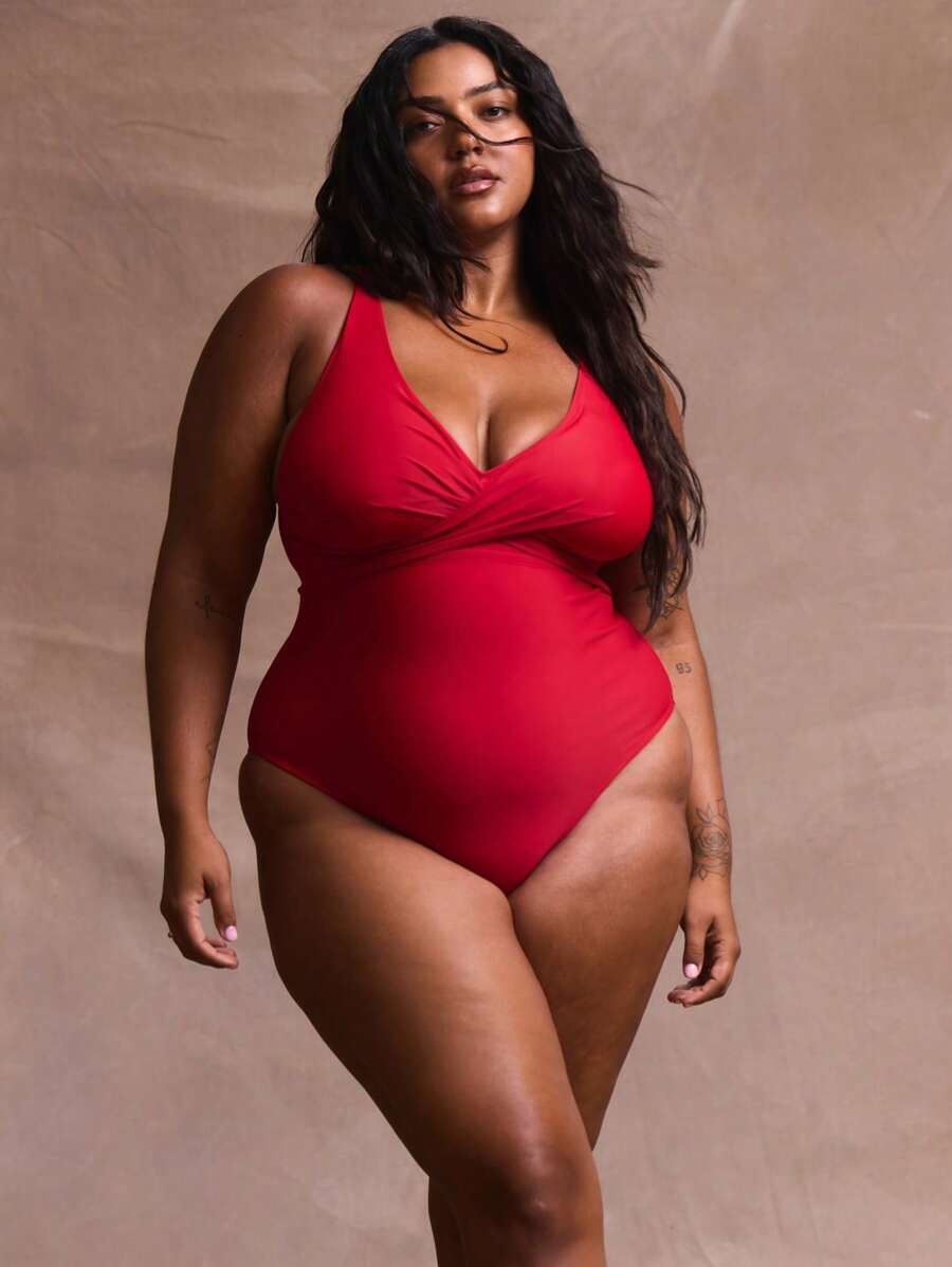 MUSERA Plus Size Crossover Front Thick Strap One-Piece Swimsuit Summer Vacation Holiday Swim Beach Sexy Romantic Elegant