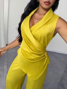 SHEIN Unity Plus Size Silky Satin Elegant Sleeveless Top And Long Pants Set - Green - View 2