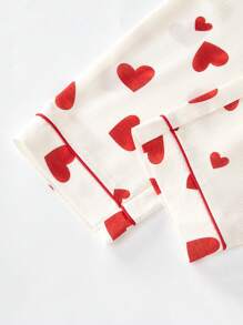 2 pezzi Set di pigiama da donna e ragazza adolescente con stampa a cuore, top a maniche lunghe e pantaloni lunghi