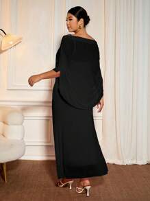 Cravure 大码女式优雅粉色网眼披肩装饰紧身长款舞会礼服