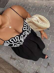 Auralis Vestido de verano para mujer de talla grande, vestido largo, vestido de verano, vestido de vacaciones negro, atuendos de verano para mujer, vestidos de verano para mujer, atuendos de Hawái para mujer - Negro - Ver 1