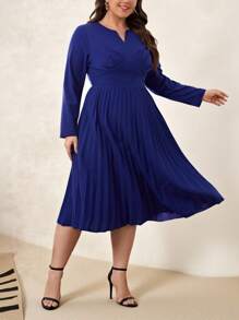 SHEIN Clasi Hơn Đường viền cổ có rãnh Viền xếp Đầm - Xanh đậm - Xem 3