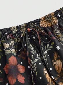 ROMWE Fairycore Damen Große Größen Urlaub Schmetterlingsfalter Pflanzen Muster Weite Bein Hose