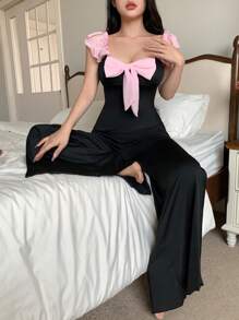 Sweet Ins Two-Tone Strik & Ruffle Patchwork Rugloze Hollow Out Dames Pyjama Jumpsuit, Vakantie