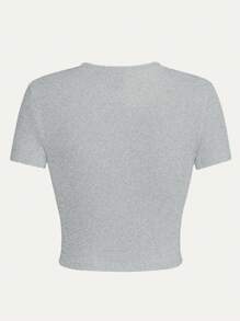 Jouncy 女士撞色字母印花圆领短袖T恤图案T恤女式上衣 - 灰色 - 查看 2