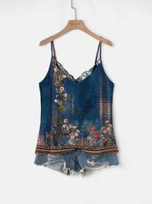 EMERY ROSE 休闲度假蓝色花卉印花宽松大码T恤，适合夏季