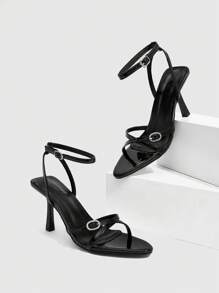 CUCCOO SZL 女士高跟凉鞋，尖头带扣露趾凉鞋，性感电镀交叉带高跟凉鞋