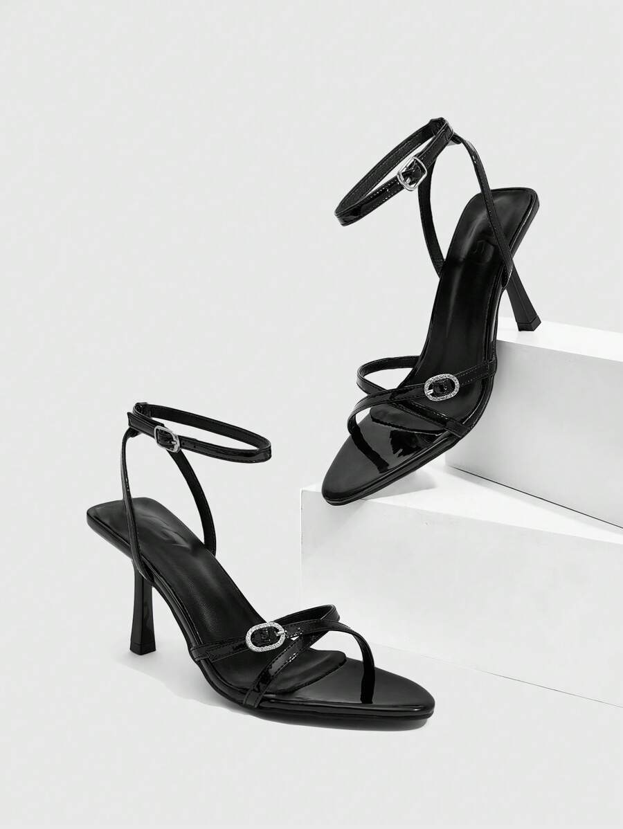 CUCCOO SZL 女士高跟凉鞋，尖头带扣露趾凉鞋，性感电镀交叉带高跟凉鞋