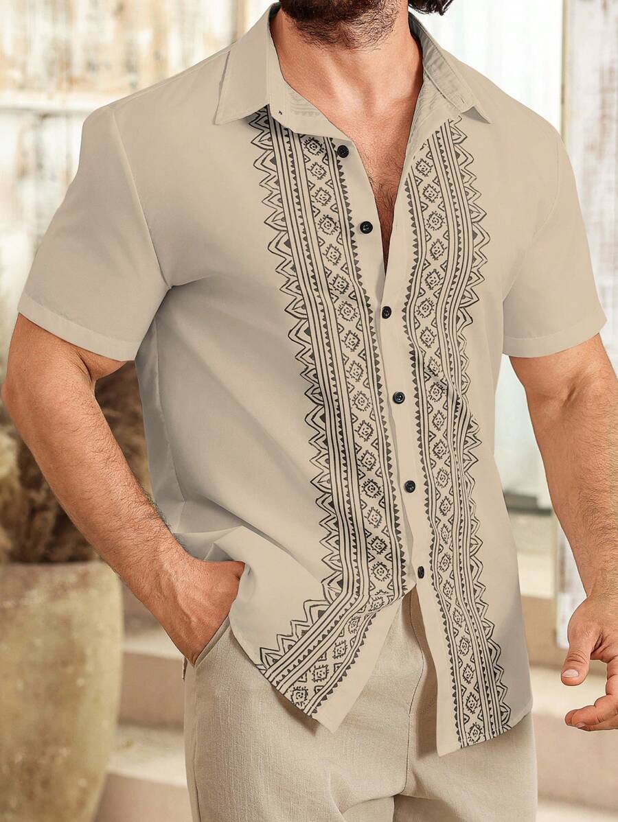 Palmeraft Camisa casual de manga corta para hombre, diseño minimalista apropiado para el verano - Multicolor - Ver 1