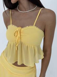 Aloruh Completo da donna in due pezzi per uso quotidiano estivo, top a canottiera e gonna di colore giallo burro, abbigliamento da spiaggia per vacanze, stile boho tropicale - Giallo - Visualizzare 5