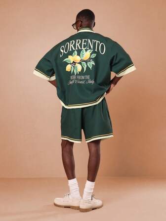 SUMWON Retro Italian Sorrento Lemon Bowling Shirt Casual Resort Vacation Coastal Style Leisure Street Fashion Summer Lounge Wear