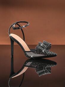 SHUZIA Tacones de dama cómodos con punta fina, tacón de gatito y correa posterior - Negro - Ver 3