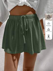 Easowa Quần short nữ vải linen phong cách casual, phù hợp cho mùa xuân & mùa hè, quần short xanh cho nữ, quần short linen mùa hè, quần short rộng, quần short thoải mái - xanh quân đội - Xem 2