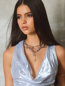 SHEIN ICON 时尚嘻哈性感风格金属链星星吊坠项链套装 - 彩色 - 查看 4