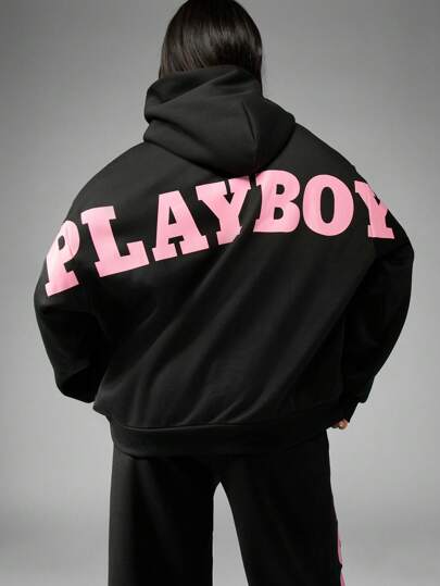Missguided x Playboy Oversized Back Logo Hoodie Streetwear Fashion Statement Loungewear Classic Winter Fall Casual Pullover Graphic Designer Collaboration Sweatshirt