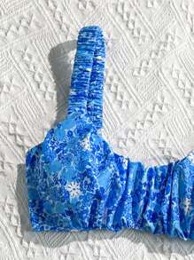 Swim Mod Women's Summer Random Print Ruched High-Cut Sexy Bikini Set - Multicolor - View 3