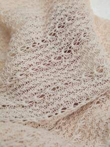 SHEIN LUNE 大码女式纯色针织 3D 蝴蝶镂空系带长袖短款休闲开衫，春夏 - 杏色 - 查看 7