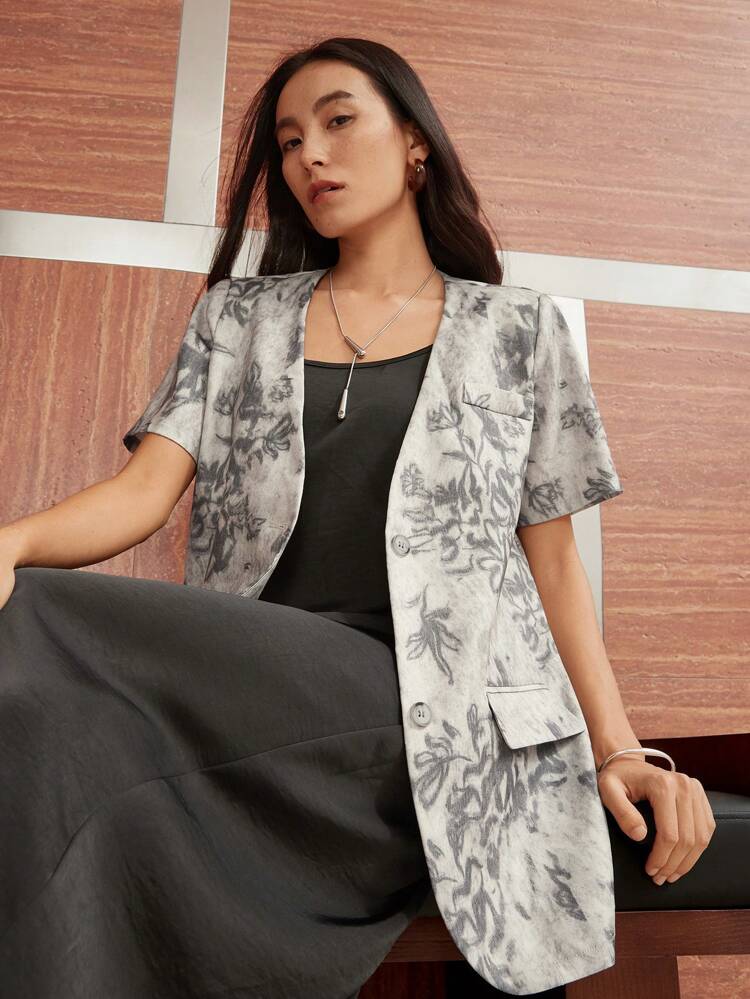 Loose Business Casual Ditsy Floral Elegant Office Wear Blazer Jacket For Women,Fall Clothes