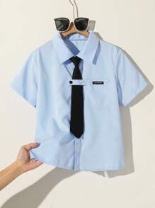 1pc Tween Boy Fashionable Blue & White Striped Casual Shirt, Gentleman Style, Suitable For Summer, Outings, School, Photography - Blue - View 4