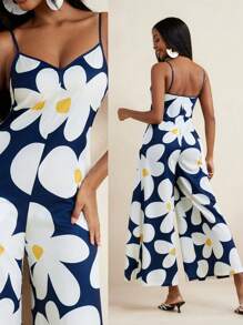 JIAN LASALA 夏季花朵印花 A 字型超大女式连体裤 女式度假休闲装 女式连体裤 女式夏季服装 夏威夷服装 女式安卡拉连体裤 度假装 狂欢装 节日装 - 彩色 - 查看 8