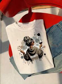 Women Short Style T-Shirt, "Dramatic" Sarcastic Slogan Funny Adult Graphic Tee, Suitable For Casual Daily Wear