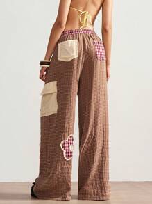 Bohemela 女式宽松直筒裤，格纹拼接，休闲度假风，夏季