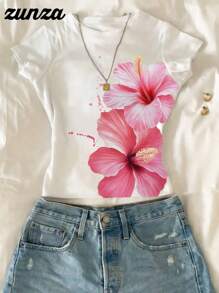 WESTFADE Young T-shirt casual polyvalent à manches courtes avec imprimé floral pour préadolescentes