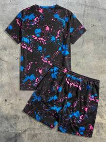 AXEPEAK Men Reflective Cartoon Graphic Tee & Shorts Summer Outfit, Streetwear Essentials - Multicolor - View 4