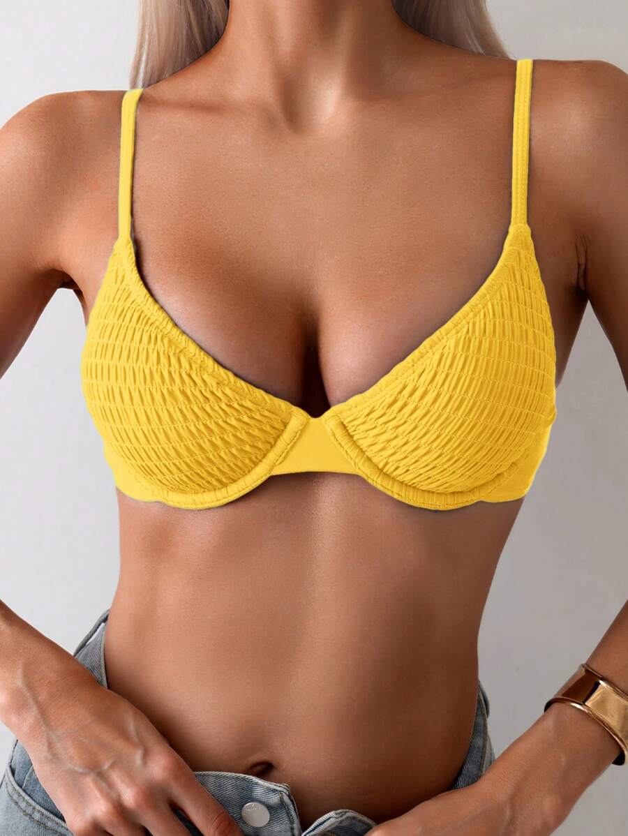 Swim Basics Women's Solid Color Ruffle Bikini Top, Summer Beach - Yellow - View 1