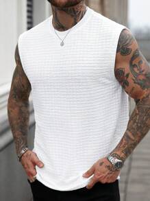 Manfinity Homme Camiseta de tirantes casual de punto de gofre con cuello redondo para hombre, para verano