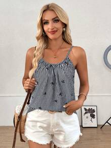 SHEIN LUNE Top de tirantes tipo camiseta informal con estampado de mariposas y rayas, estilo vacacional para verano