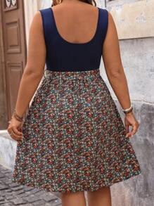 SHEIN VCAY Plus Size Women Leisure Holiday Floral Patchwork Dress Summer Outfits For Women Plus, Country Outfits Women, Rave Outfits Festival Summer Outfits For Women Plus Size,Beach Dress Sundress,Holiday Outfits Boho,Summer Dresses For Women