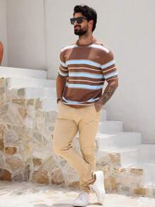 DAZY Men's Summer Striped Patchwork Color Blocking Knit Sweater - Multicolor - View 4