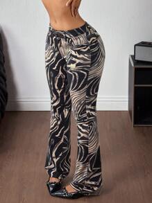 SHEIN ICON 女式撞色修身夏季时尚喇叭牛仔裤 - 彩色 - 查看 4