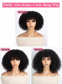 Density Pro 捲髮劉海假髮充分機器製造假髮250%密度自然黑色短假髮 - Natural Black - 查看 8