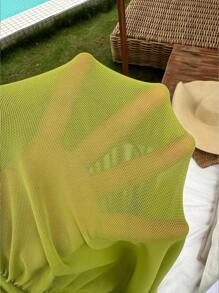 Swim SXY Plus Size Women Summer Beach Holiday Solid Color Shell Trim Bustier One-Piece Swimsuit & Waist Ruched Cover-Up Skirt - Green - View 6